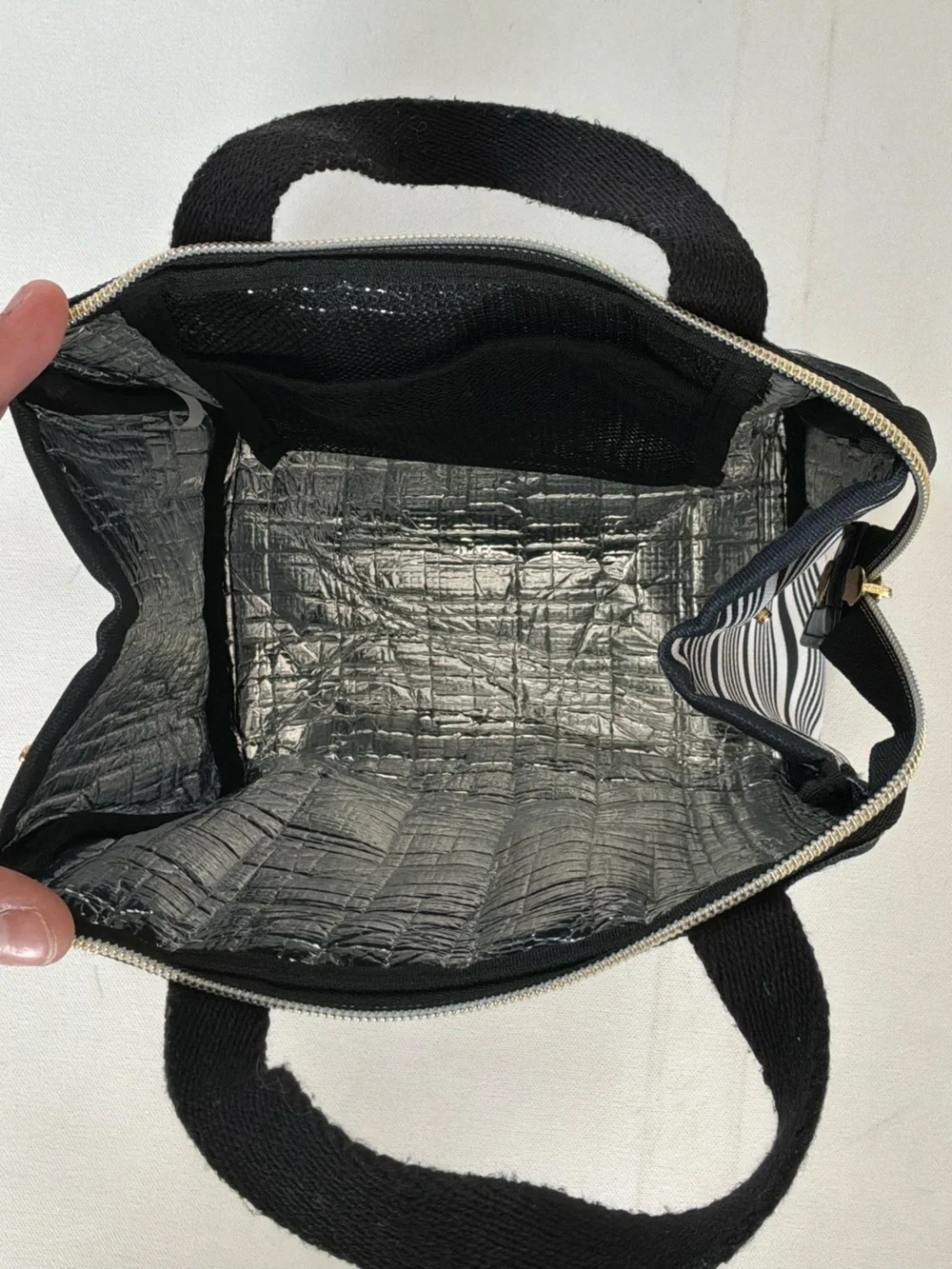Kate Spade New York Black & White Striped Insulated Lunch Tote Bag